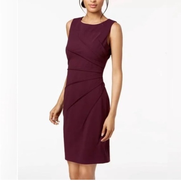 Calvin Klein Red Ruched Sheath Midi Dress - Picture 2 of 6